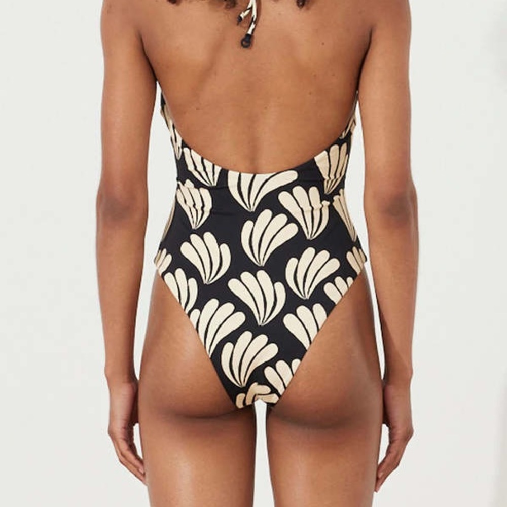 Zulu & Zephyr Black and Cream Palm Cut Out One Piece Swimsuit - Picture 4 of 7